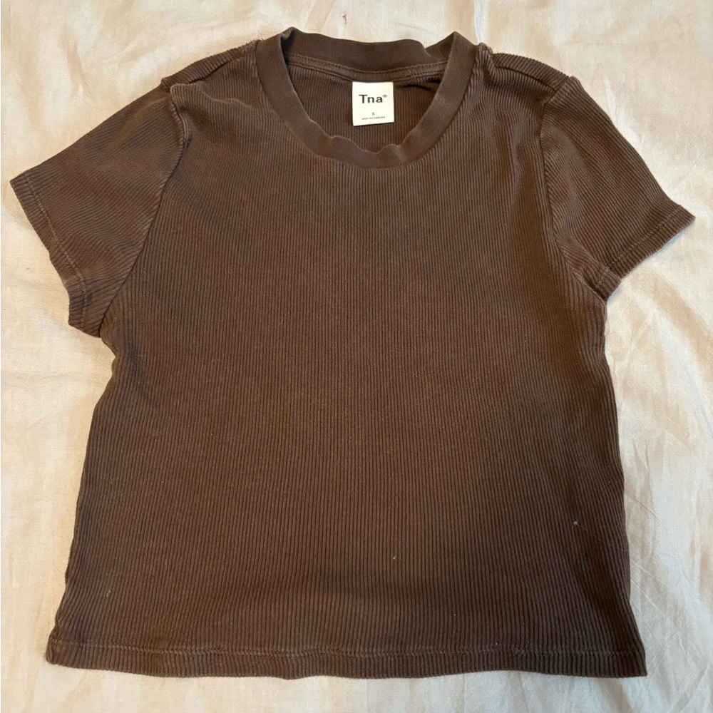 TNA Mocha Ribbed Homestretch Tee
